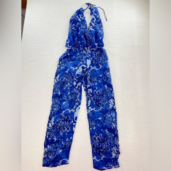 Mikoh Swimwear 100% Silk Sheer Halter Top Jumpsuit Cover-Up - Picture 1 of 9